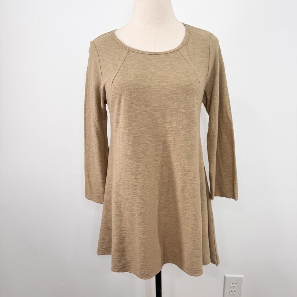 Cut Loose Tunic Top Tan Linen Blend Tee Lagenlook Minimalist Casual Size S